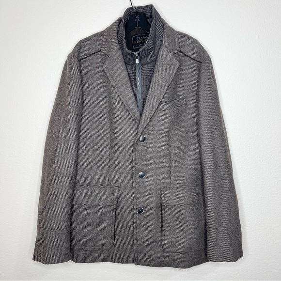 Jos. A. Bank Reserve Brown Striped Houndstooth Wool Blend Jacket with Liner Sz L - Picture 1 of 14